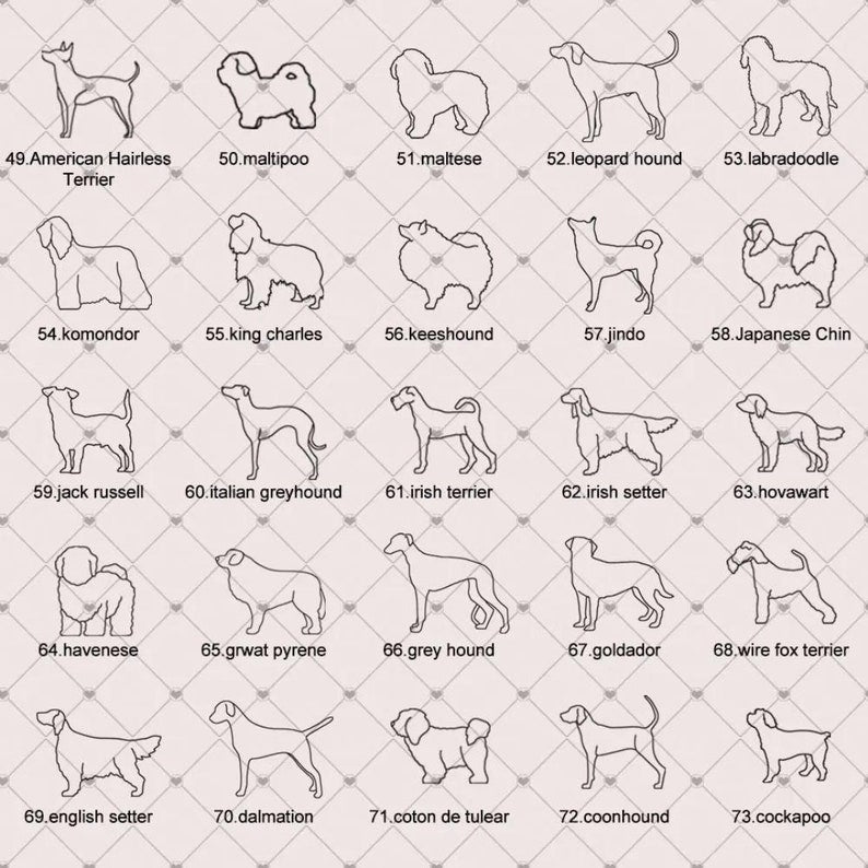 Personalized Dog/Cat Breed Silhouette Line Drawing Necklace