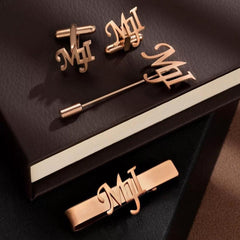 Customized Stainless Steel Cufflinks, Lapel Pin, and Tie Bar