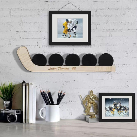 Customizable Wooden Hockey Puck Shelf