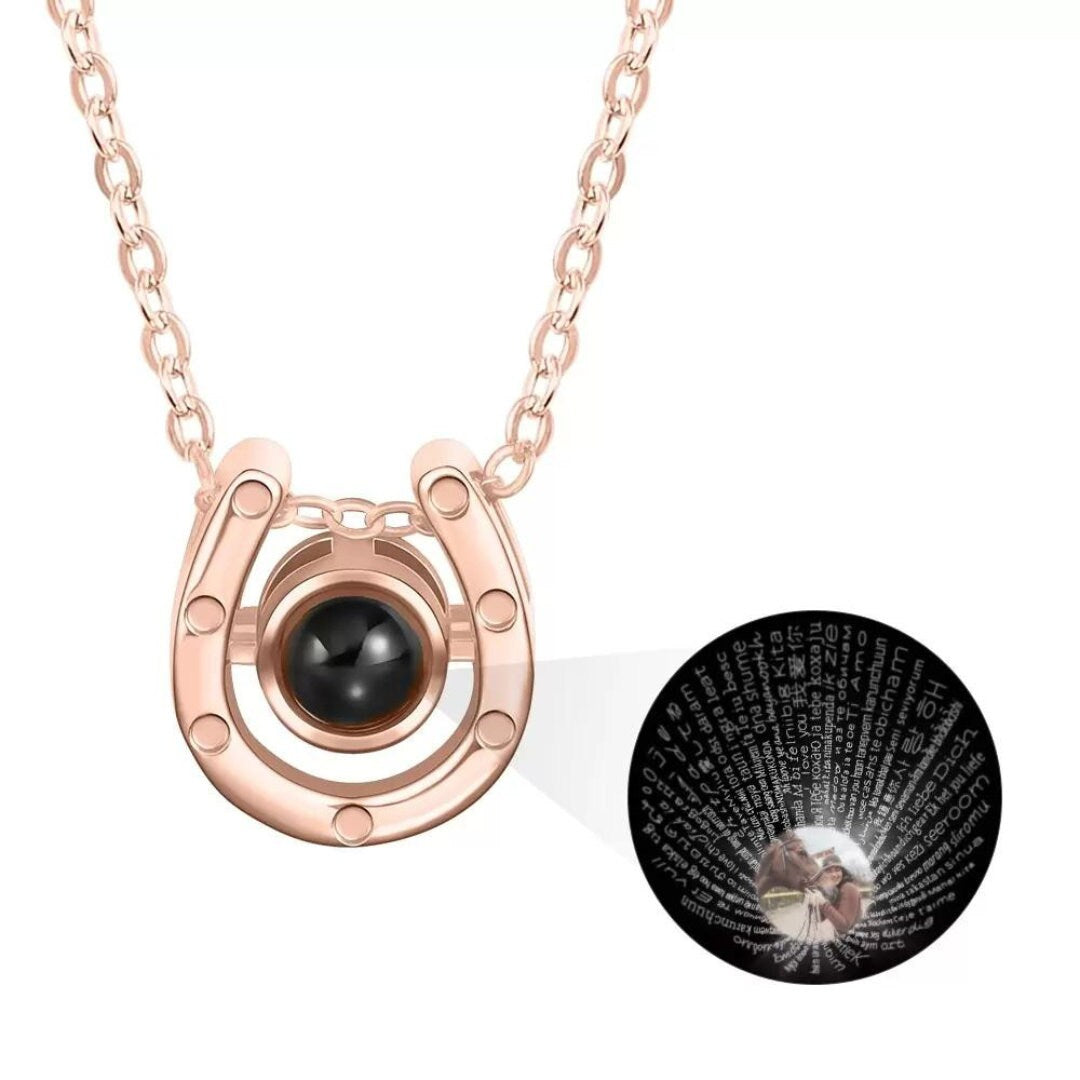 Horseshoe Picture Projection Necklace with Customized Photo