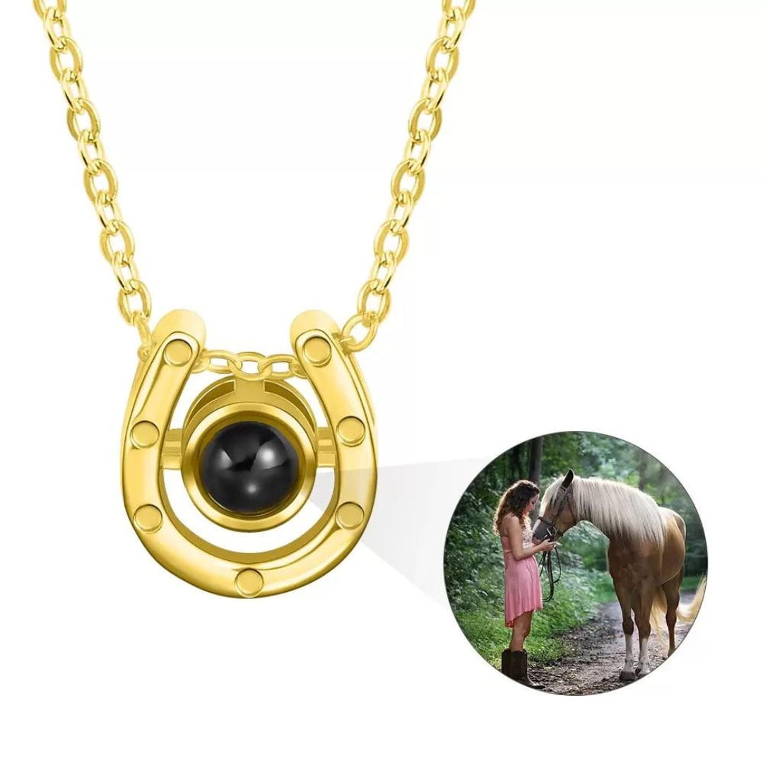 Horseshoe Picture Projection Necklace with Customized Photo