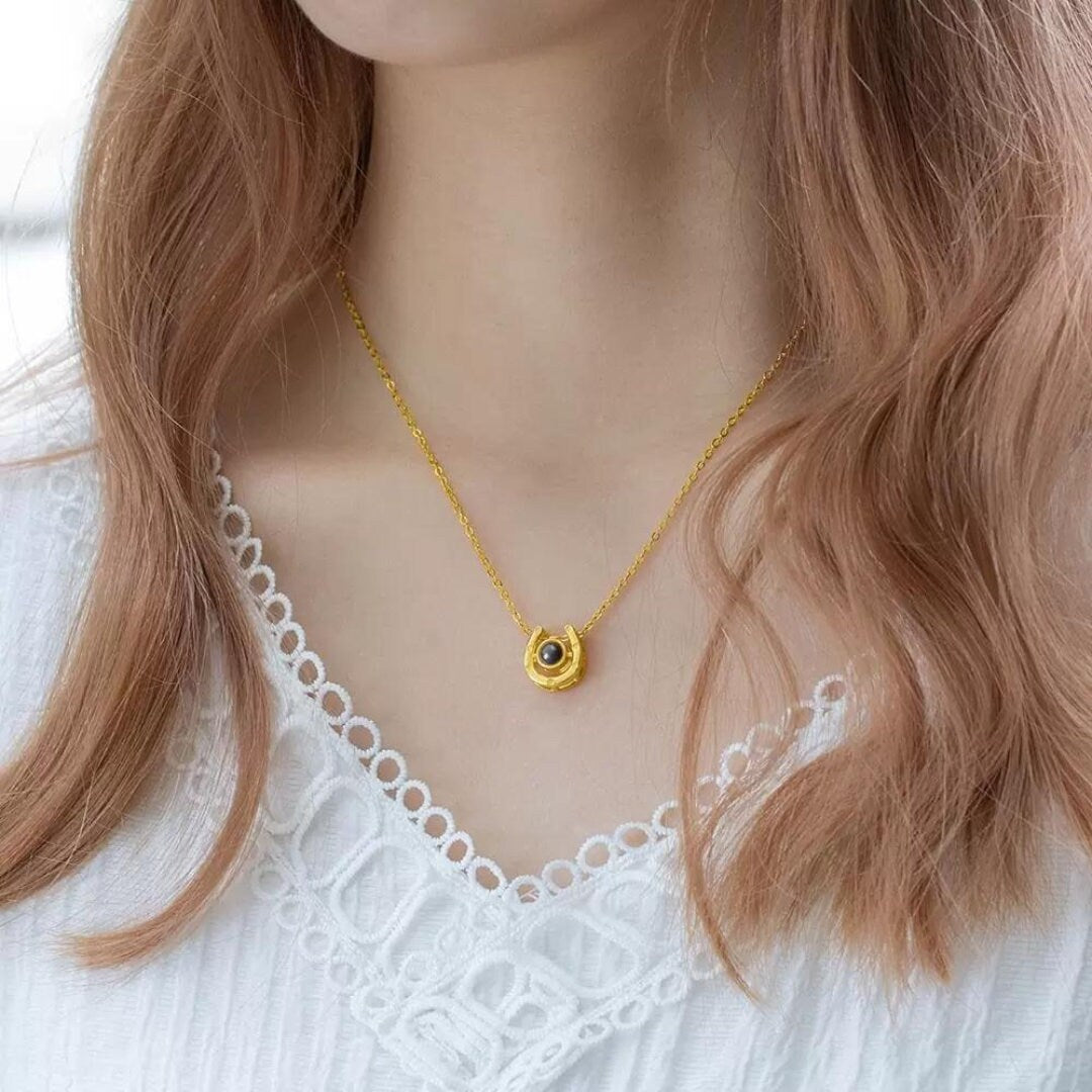 Horseshoe Picture Projection Necklace with Customized Photo