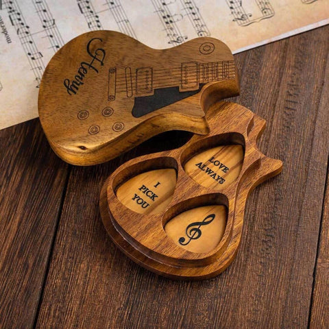 Personalized Wooden Guitar Picks With Case