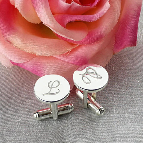 Customized Cufflinks with Initials Engraved in 925 Sterling Silver