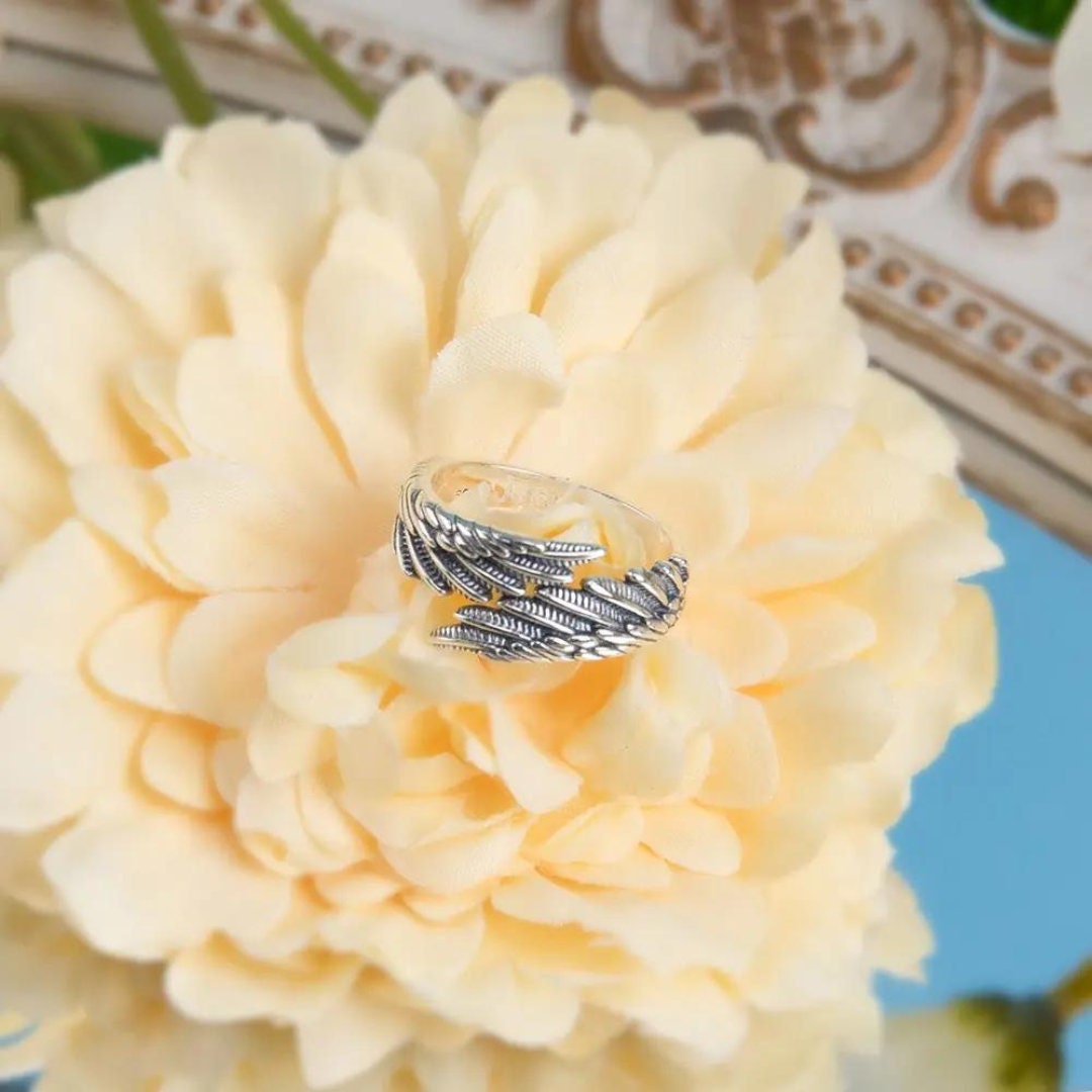Customized Adjustable Guardian Angel Wings Ring, 925 Sterling Silver