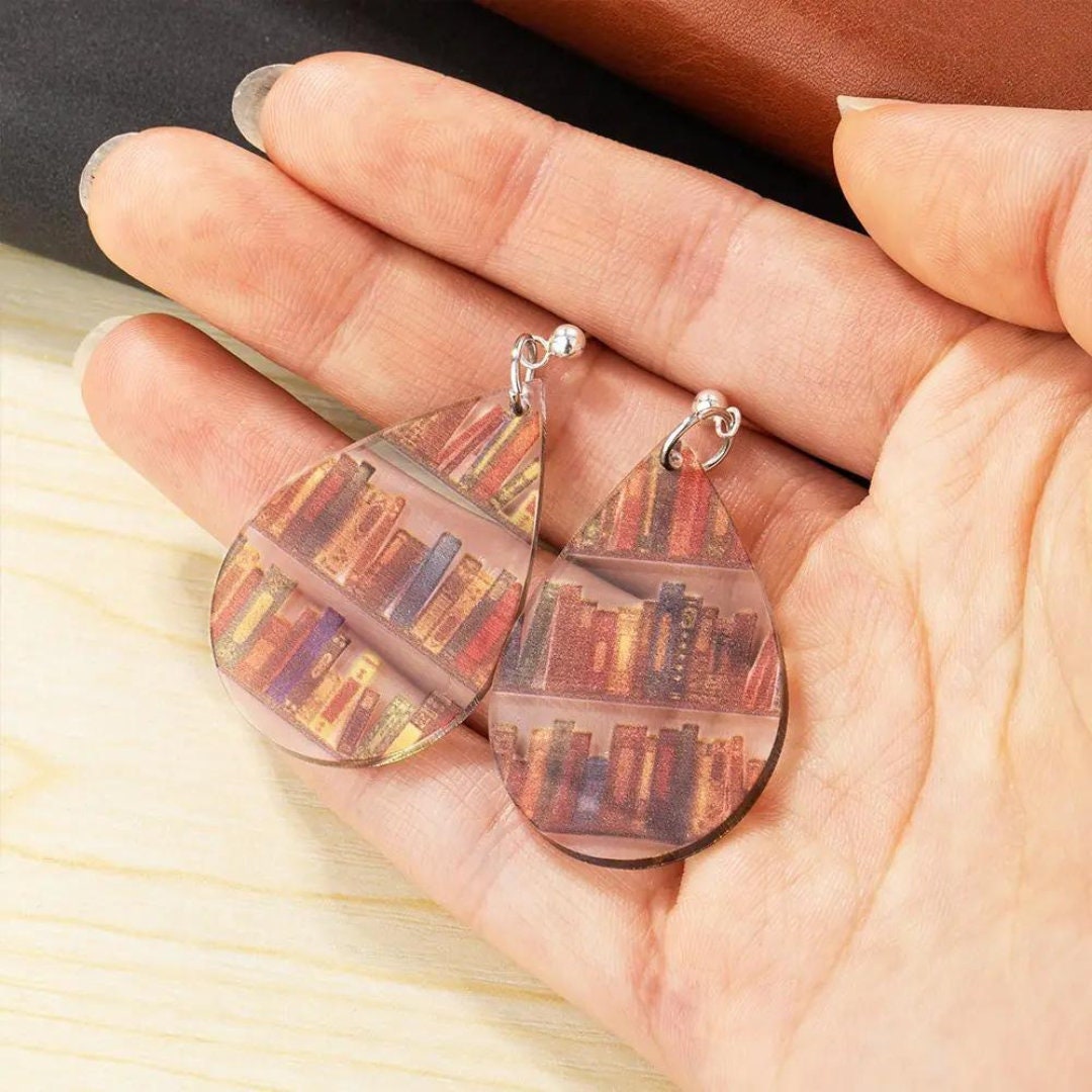 Book Shelf Dangly Earrings