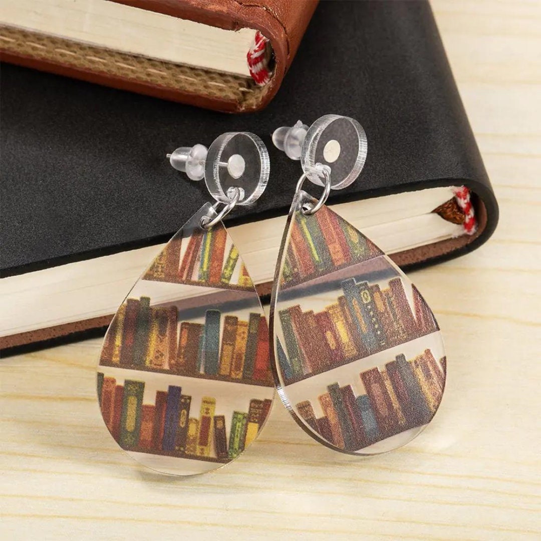 Book Shelf Dangly Earrings