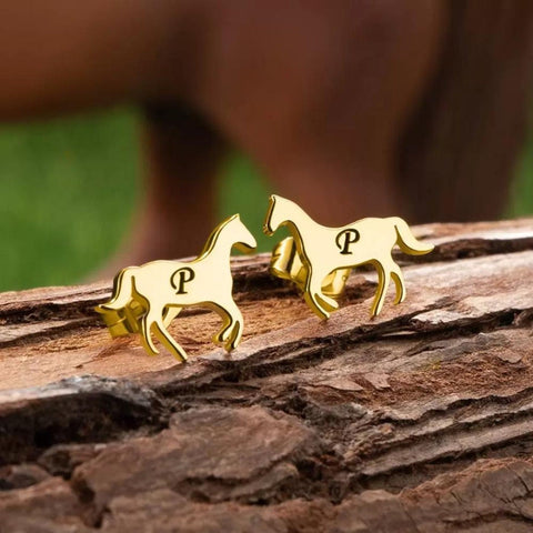 Horse Stud Earrings with Custom Initials
