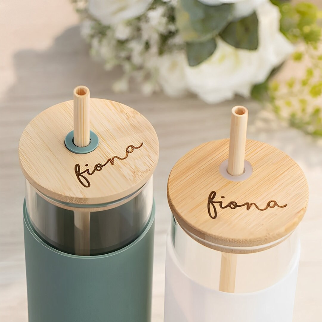 Custom Name Glass Tumbler with Straw
