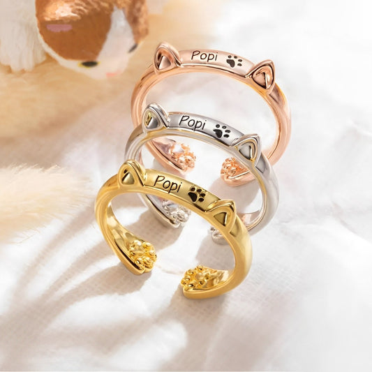 Personalized Cat Ears & Paw Imprint Ring