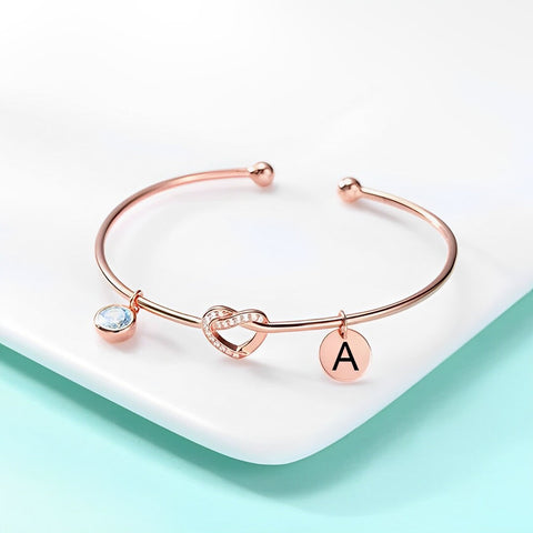 Custom Heart Bangle with Birthstone