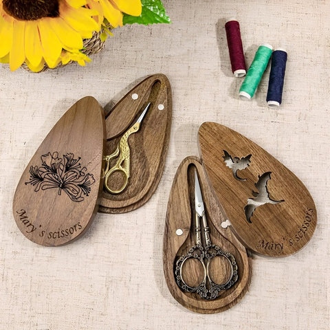 Vintage Scissors with Customized Wooden Magnetic Box