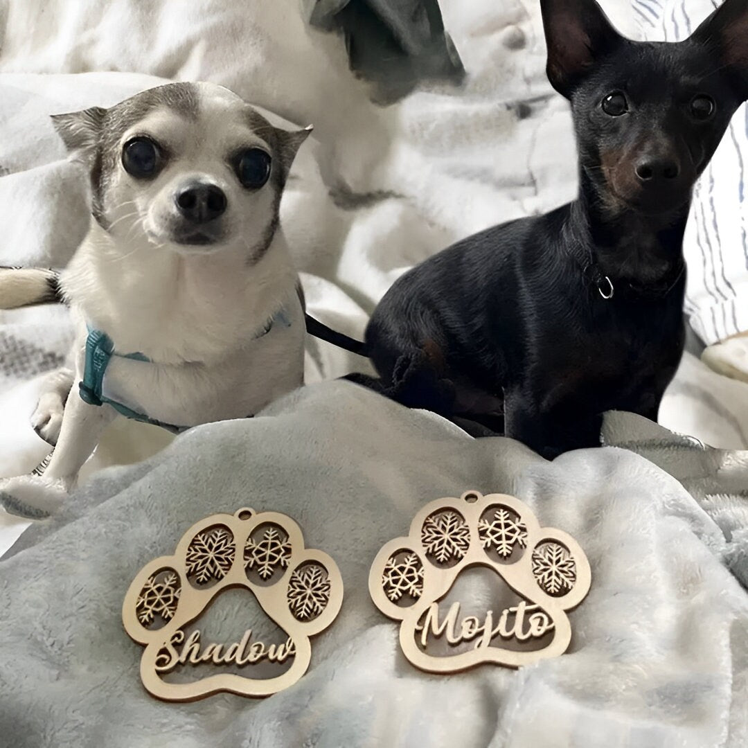 Personalized Wooden Christmas Paw Print Tree Ornament