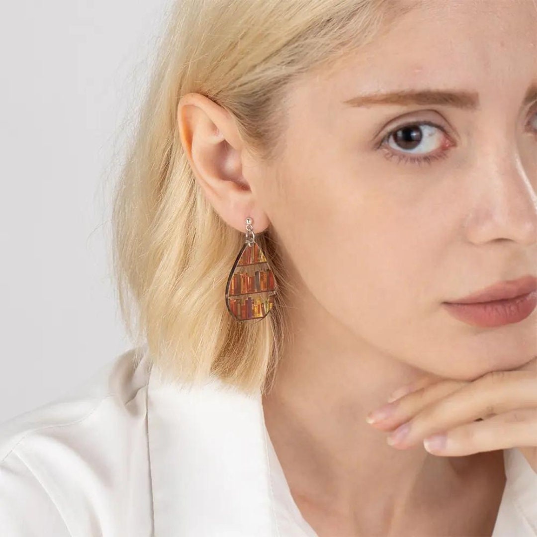 Book Shelf Dangly Earrings