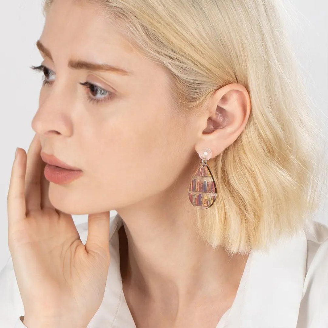 Book Shelf Dangly Earrings