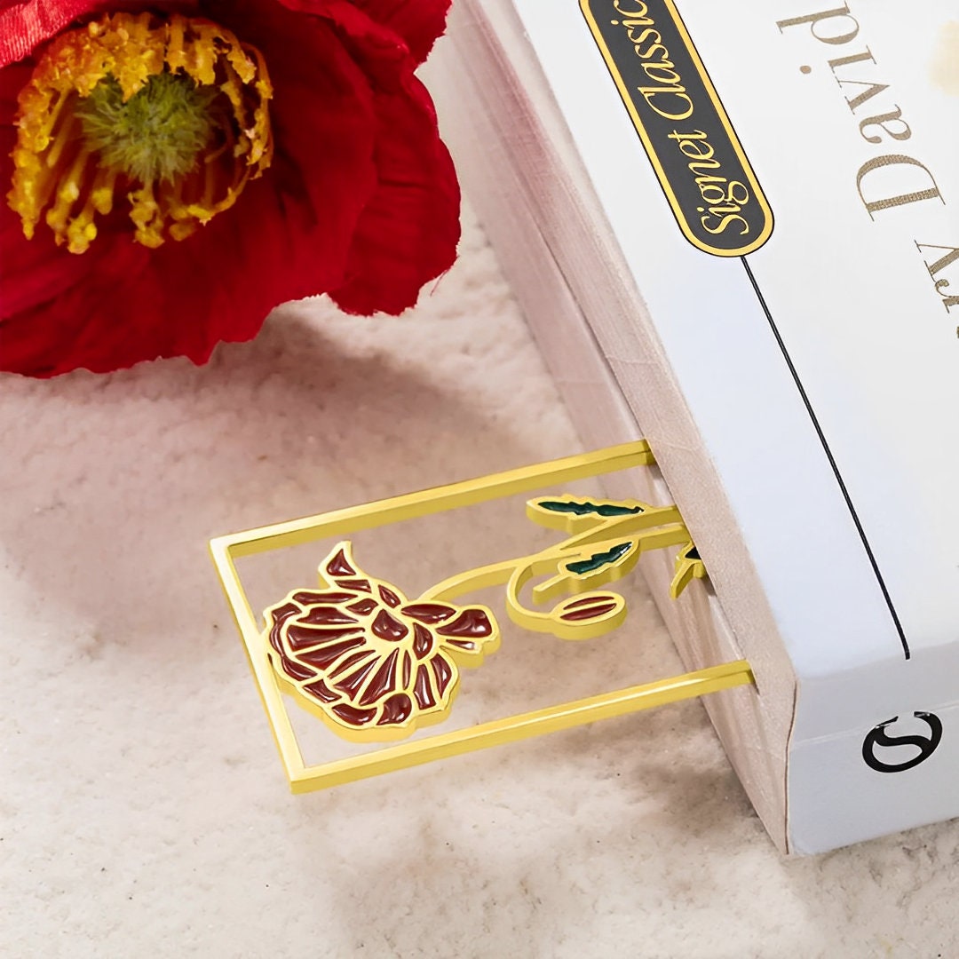 Custom Name Metal Bookmark with Birth Flower