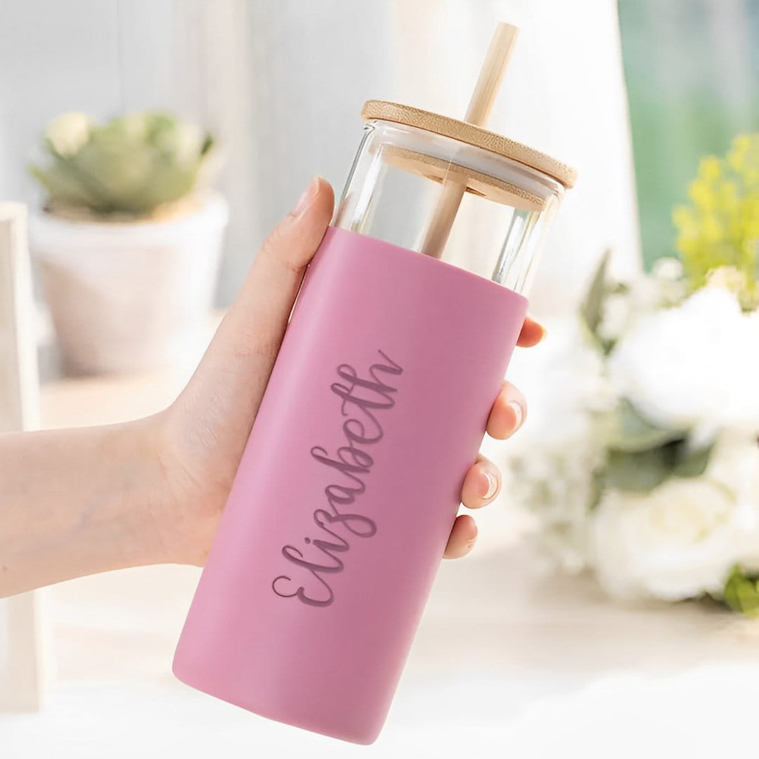 Custom Name Glass Tumbler with Straw