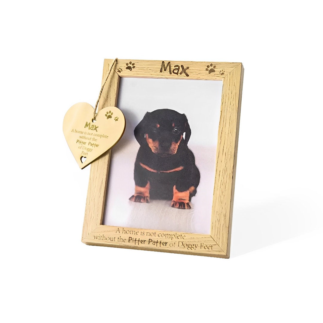 Personalized Dog Photo Frame with Wooden Heart Plaque