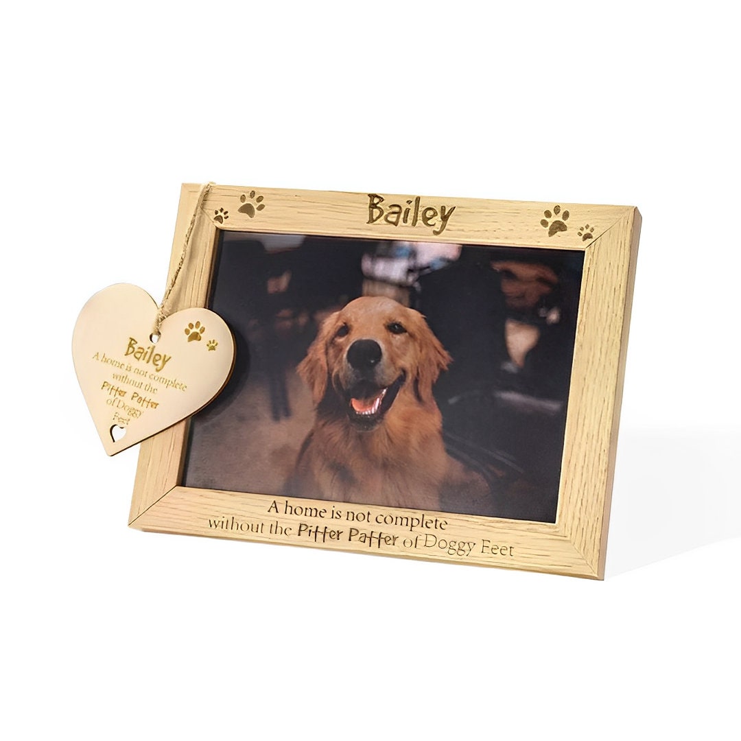 Personalized Dog Photo Frame with Wooden Heart Plaque