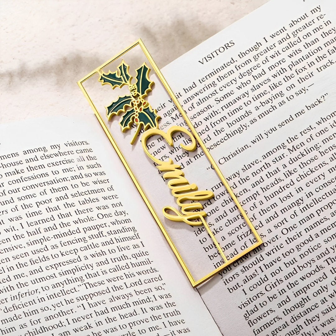 Custom Name Metal Bookmark with Birth Flower