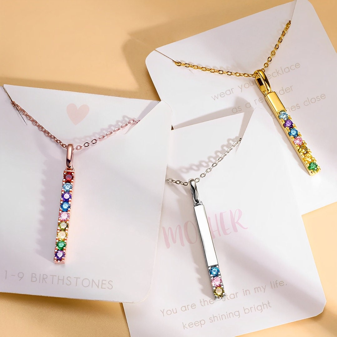 Customized Crystal Birthstones Bar Necklace