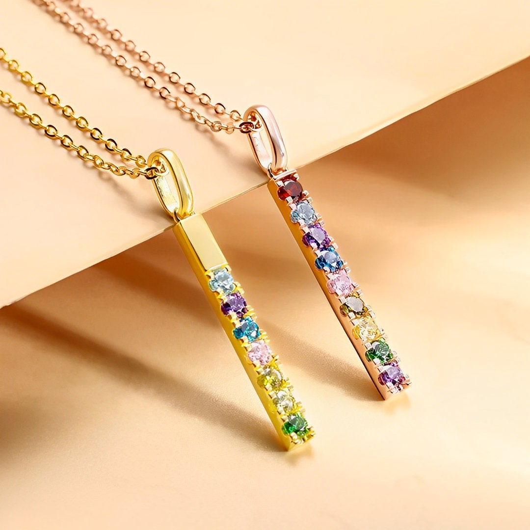 Customized Crystal Birthstones Bar Necklace