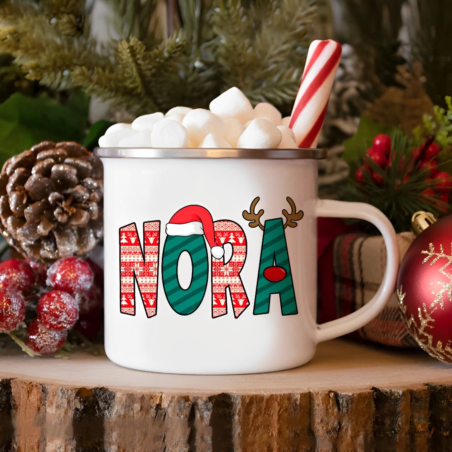 Custom Name Christmas Mug with Enamel Coating