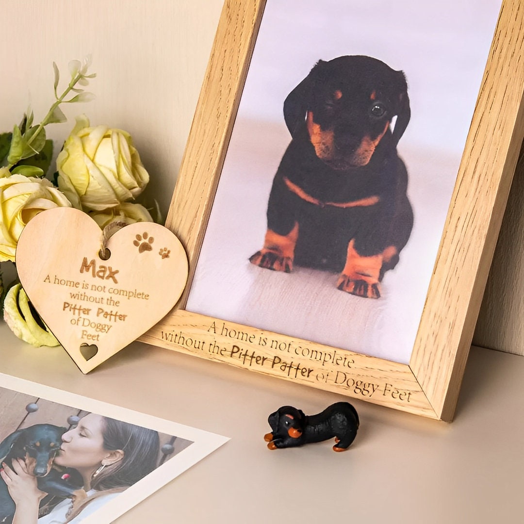 Personalized Dog Photo Frame with Wooden Heart Plaque