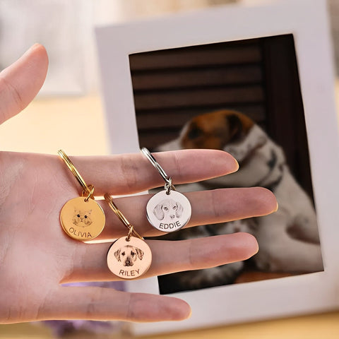 Pet Portrait Keychain with Custom Name