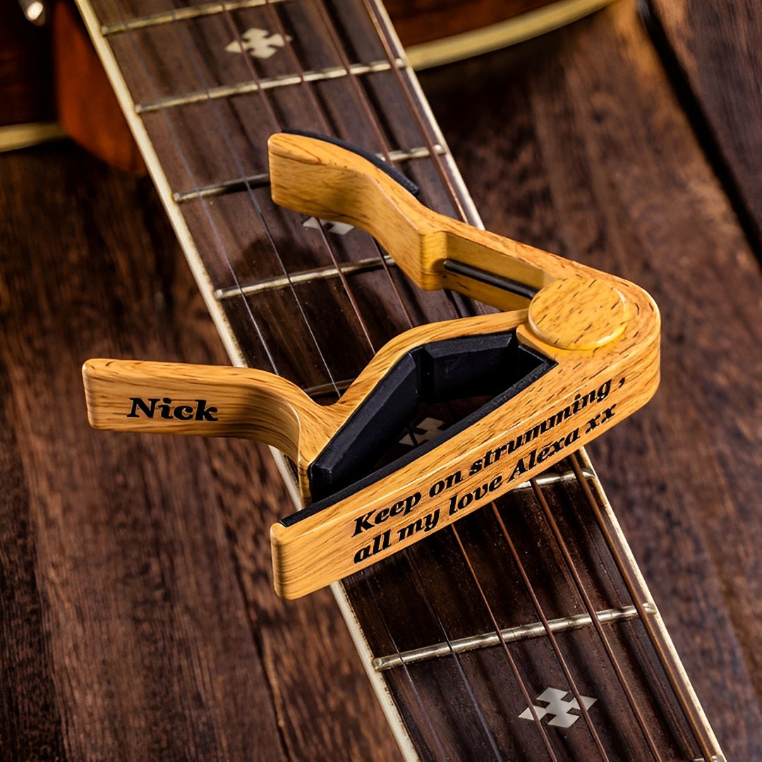 Wooden Guitar Capo with Custom Text Engraved