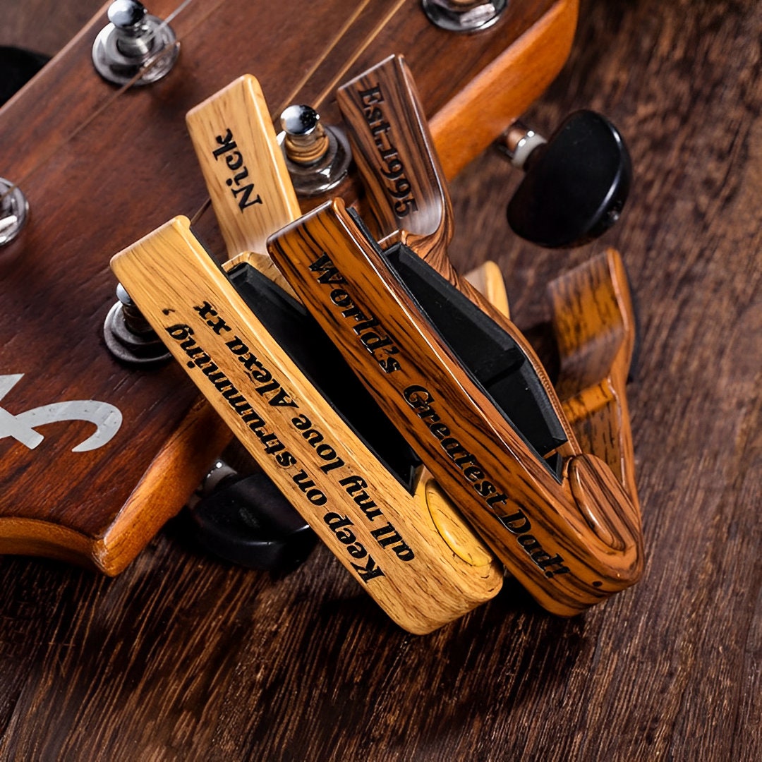 Wooden Guitar Capo with Custom Text Engraved