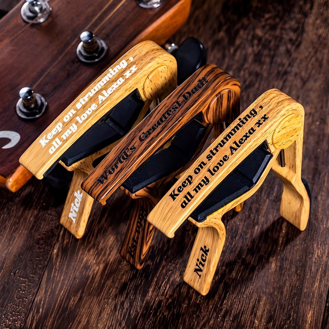 Wooden Guitar Capo with Custom Text Engraved
