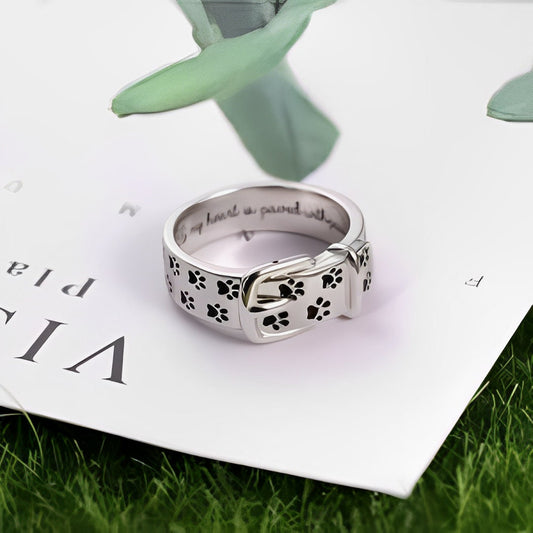 Pet Collar Ring with Pawprints and Custom Engravings