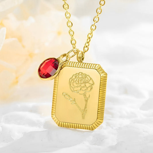 Personalized Gold Vintage Birth Flower Necklace