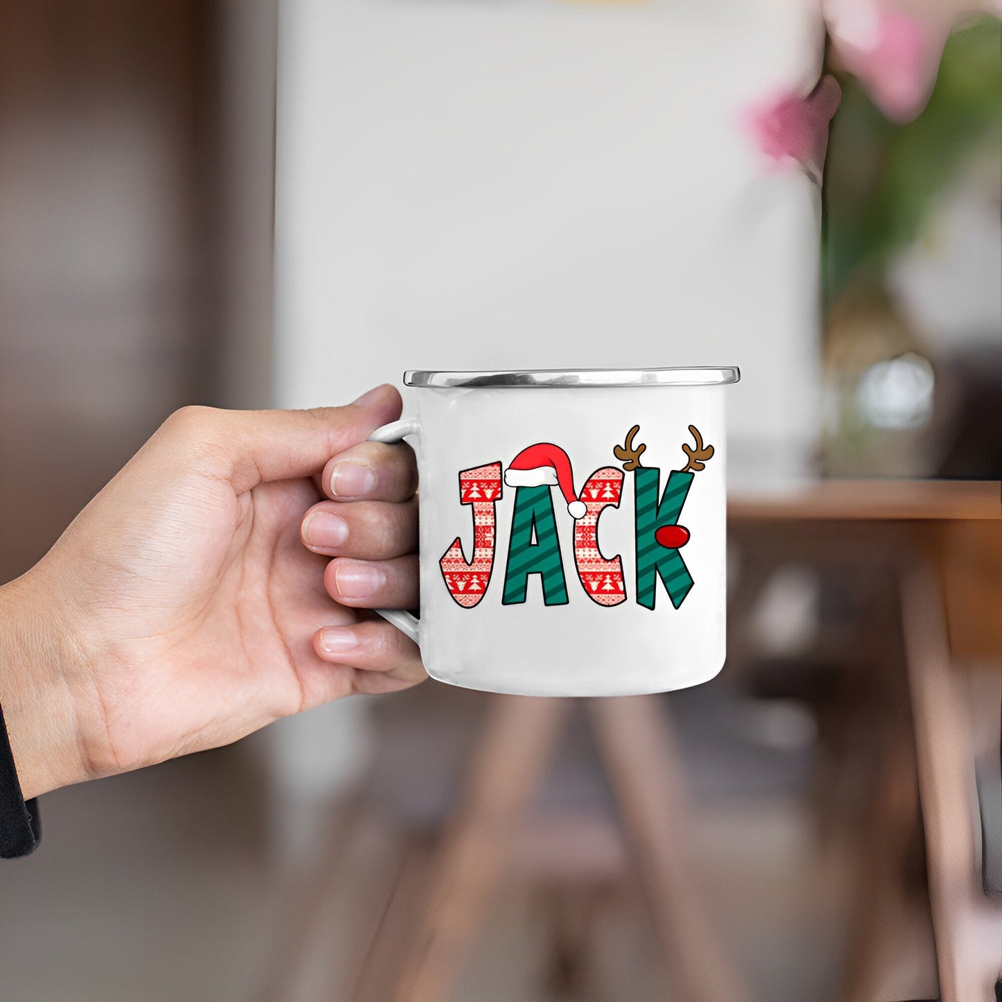 Custom Name Christmas Mug with Enamel Coating