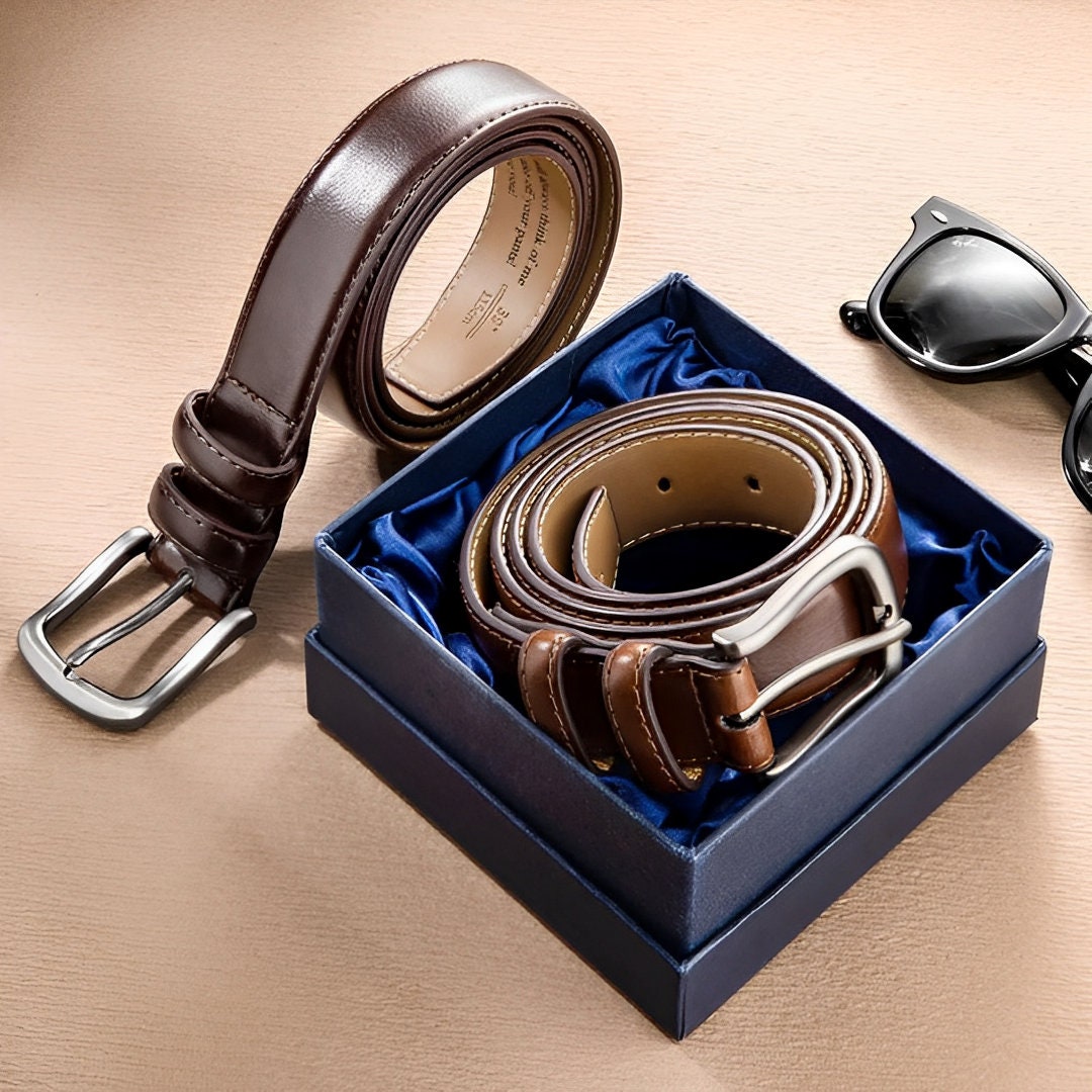Personalized Engraved Leather Belt for Men with Custom Message & Initials