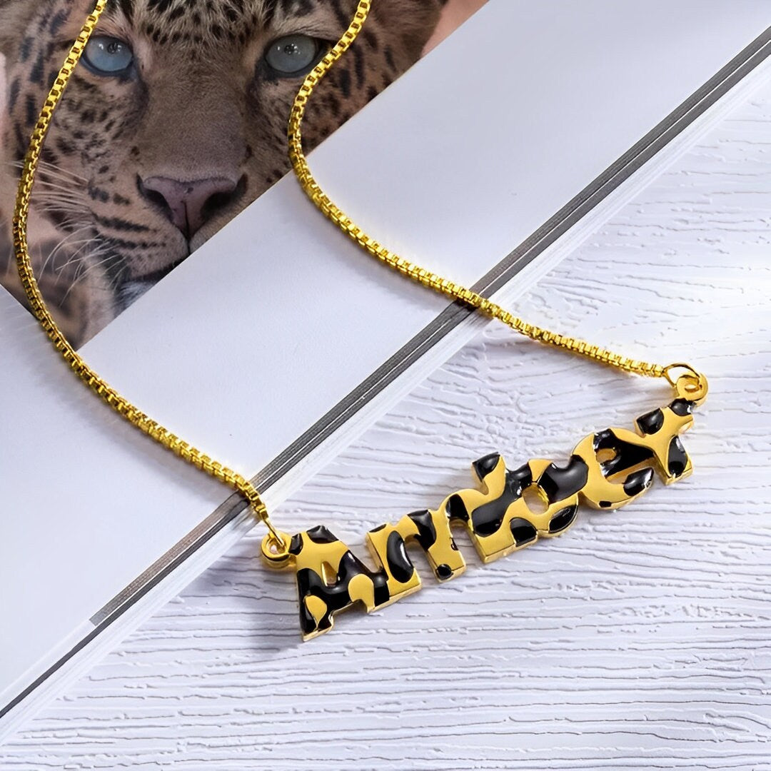 Personalized Leopard Print Name Necklace