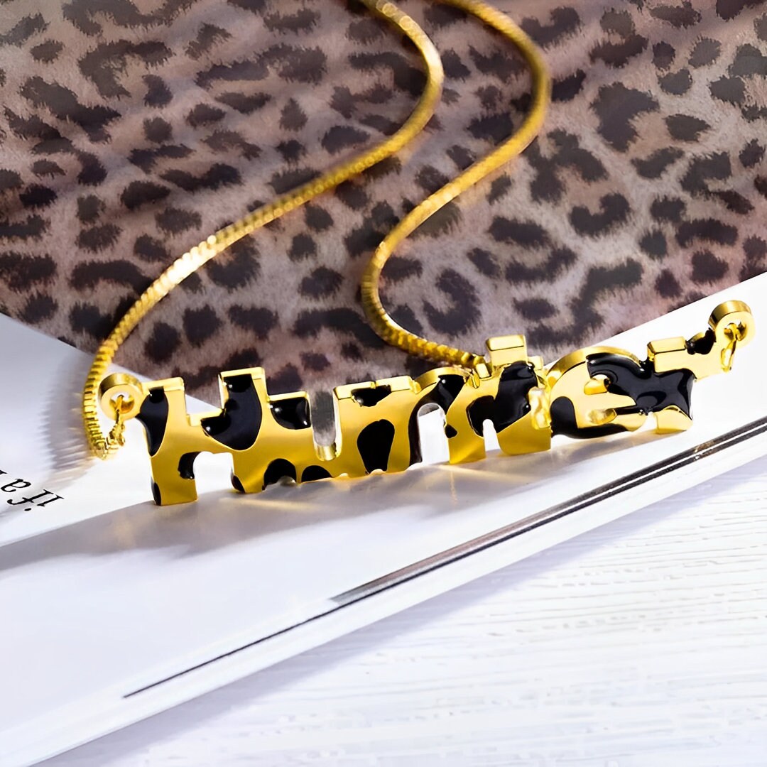 Personalized Leopard Print Name Necklace