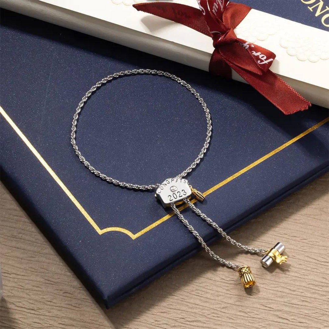 Graduation Cap Bolo Bracelet with Birthstone