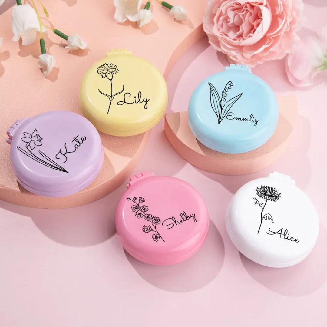 Pocket Hair Brush with Customized Birthflower + Name