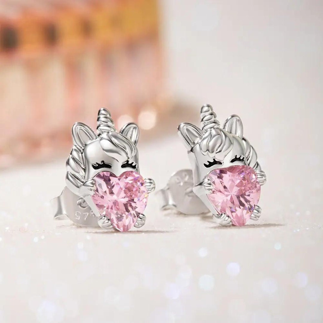 Custom Birthstone Unicorn Stud Earrings - Main Image