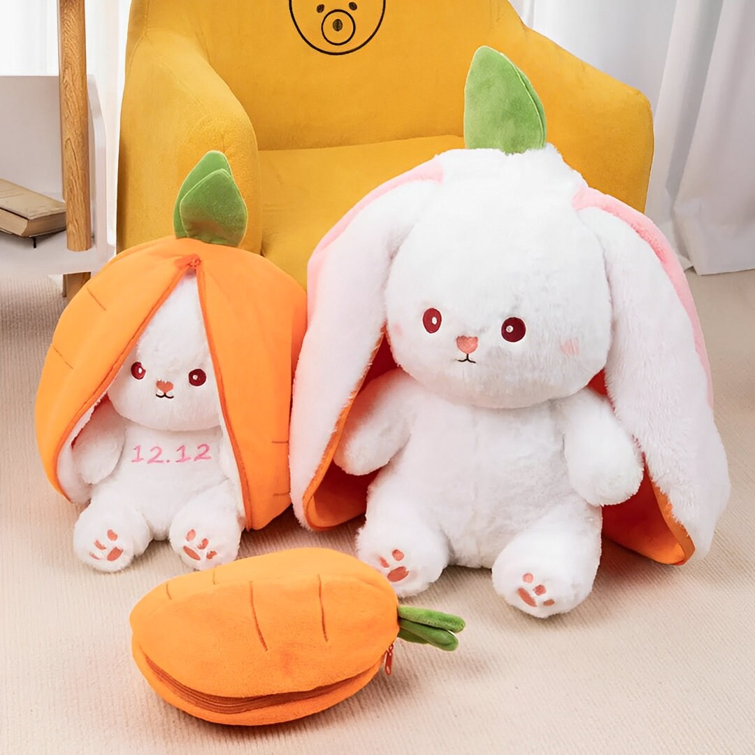 Easter Bunny Plush Toy - Custom Name & Year, Transforms to Carrot, Unique Personalized Kids Easter Gifts