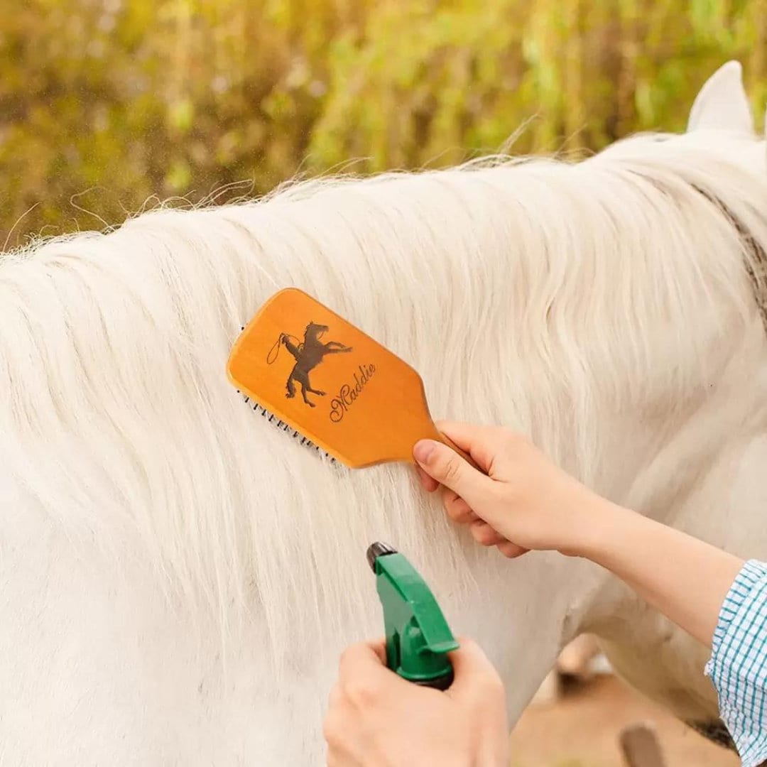 Custom Text Pattern Engraved Horse Brush