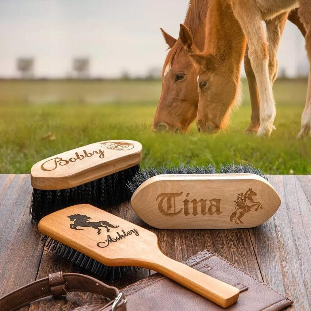 Custom Text Pattern Engraved Horse Brush