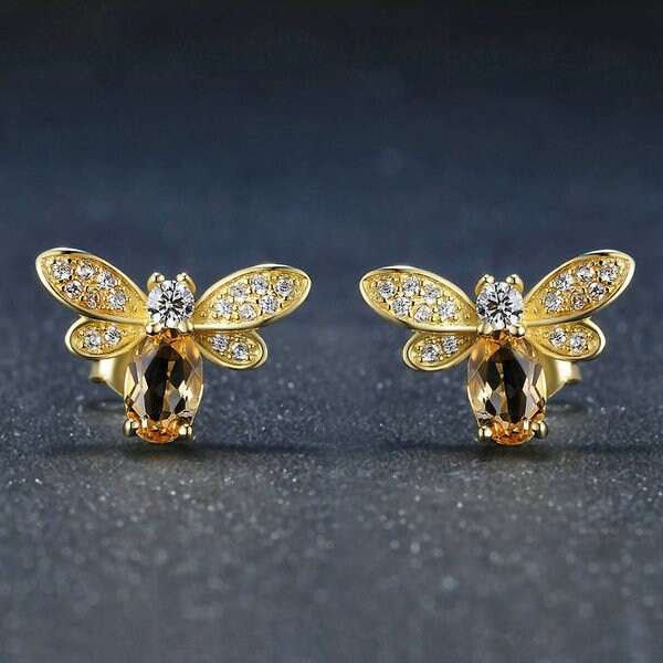 Natural Citrine Bee Shape Earrings