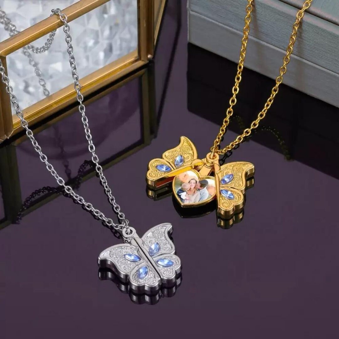 Personalized Butterfly Opening Locket Necklace with Heart