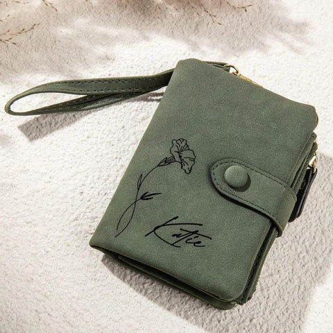 Wallet with Custom Birth Flower and Name