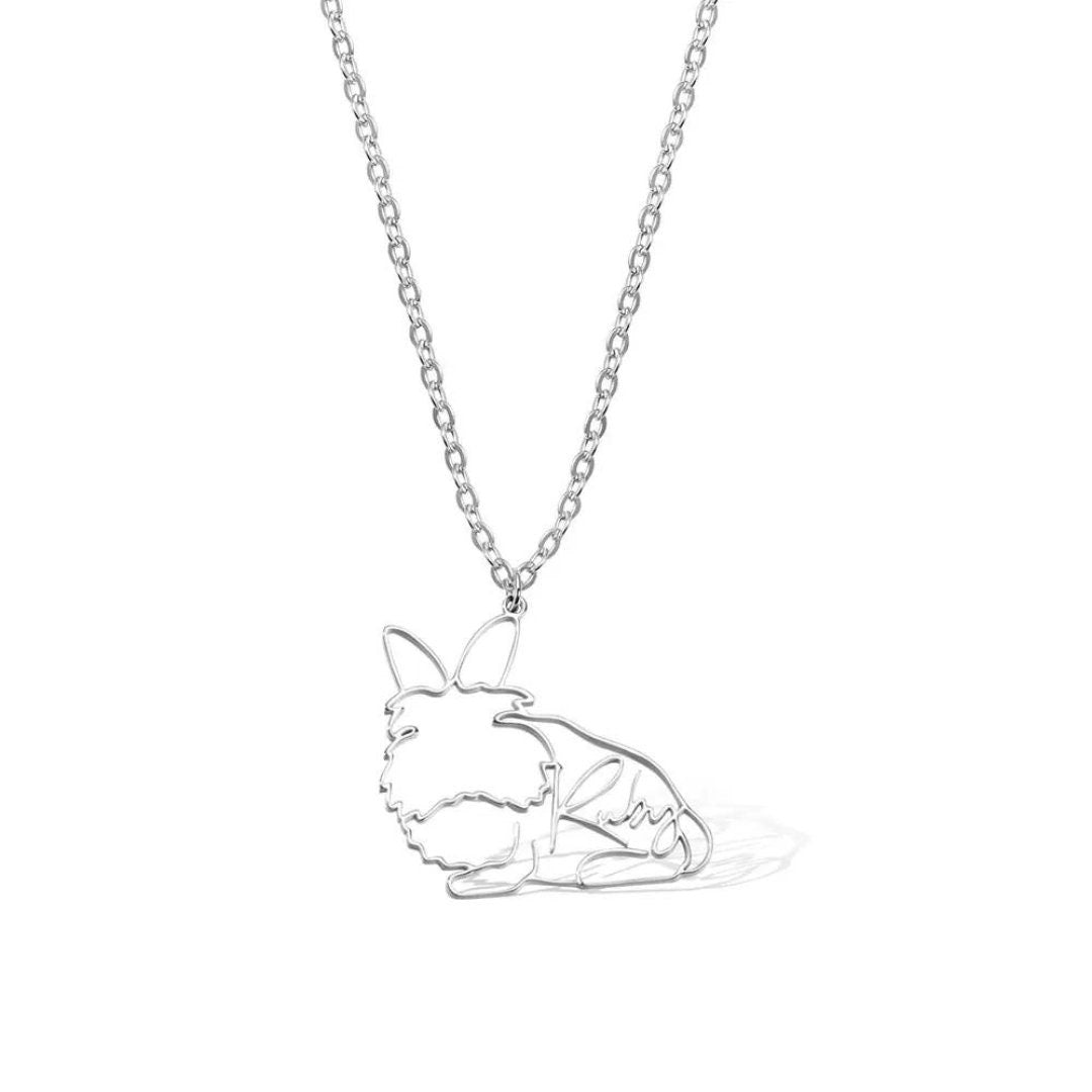 Animal Line Drawing Necklace with Custom Name