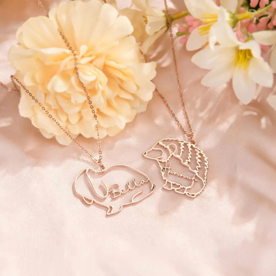 Animal Line Drawing Necklace with Custom Name