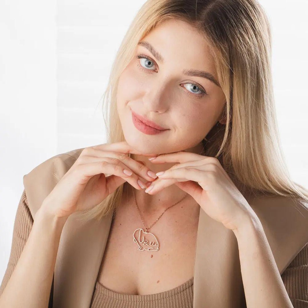 Animal Line Drawing Necklace with Custom Name